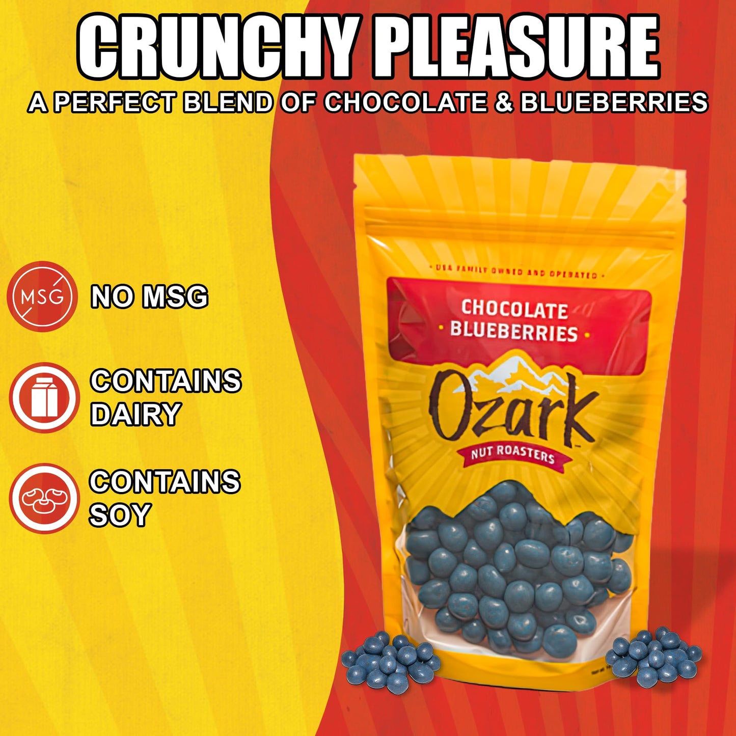 Ozark Nut Roasters Chocolate Coated Blueberries & Candied Peanuts, Gourmet Snack Nuts, Resealable Pack, 14 oz