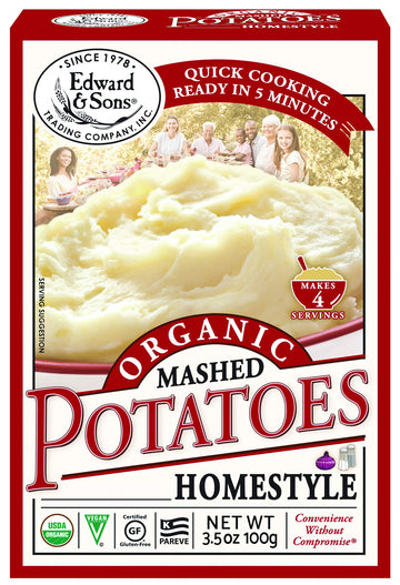 Edward & Sons Organic Homestyle Mashed Potatoes - Instant Mashed Potatoes, Instant Potatoes, Organic Potato Flakes, Vegan - 3.5 Oz (Pack Of 6)
