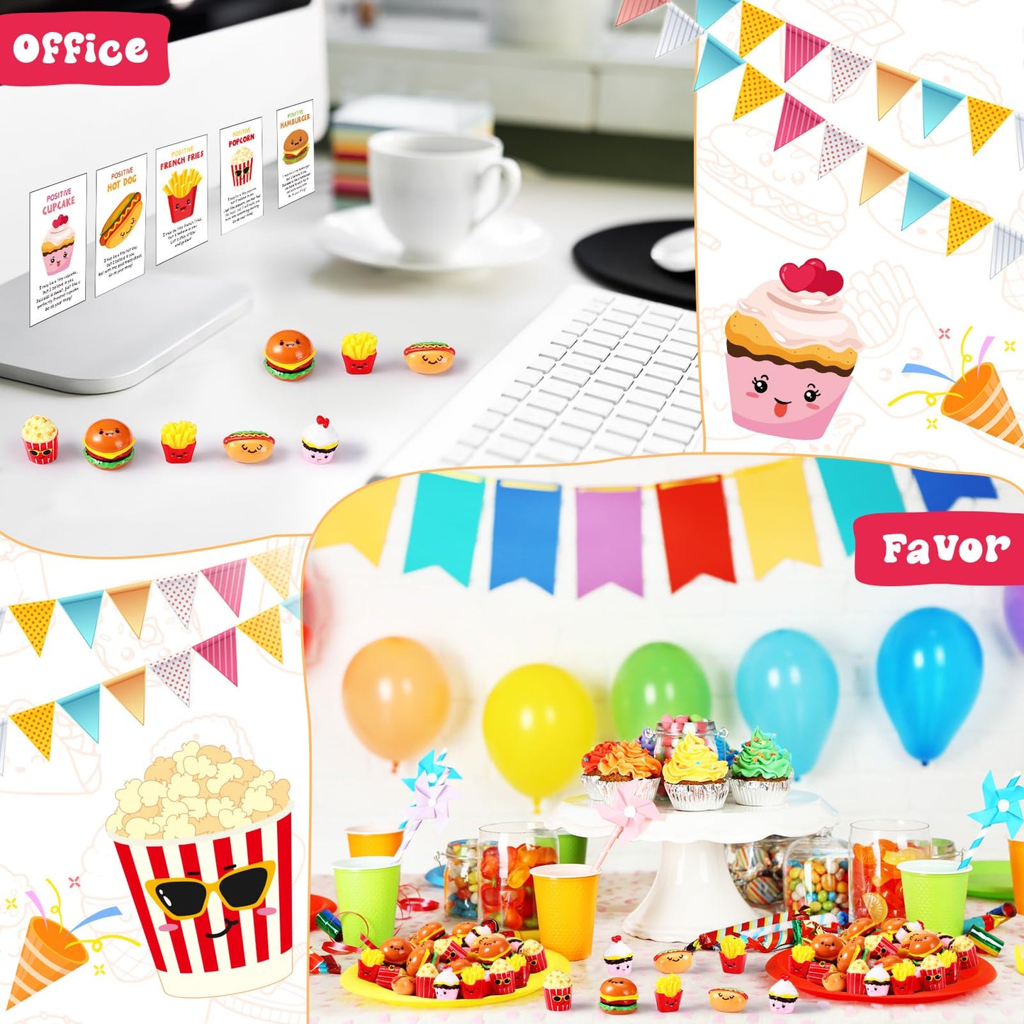 CroBlissful 100 Sets Inspirational Positive Food Mini Gifts for Coworker Bulk Hamburger French Fries Cupcake with Positive Card