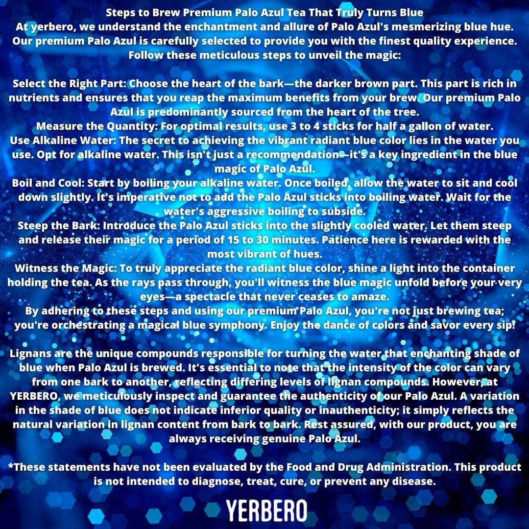 YERBERO Palo Azul Herbal Tea Powder - Premium Quality, Non-GMO, 6oz (170g) Resealable Bag, Makes 60+ Cups, Blue