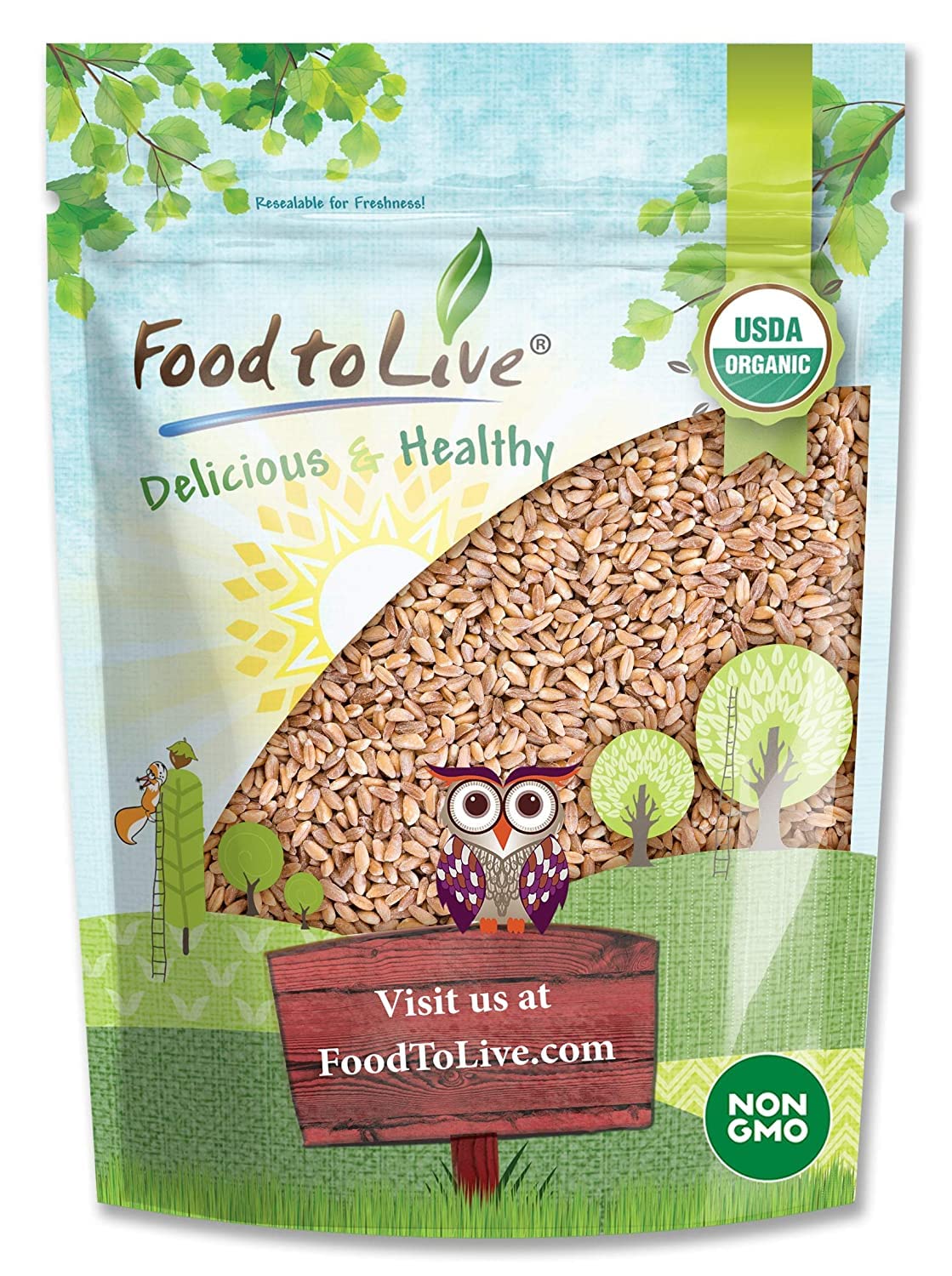 Food to Live Organic Italian Pearled Farro, 5 Pounds - Non-GMO, Kosher, Vegan, Whole Farro Grain in Bulk, Good Source of Fiber a