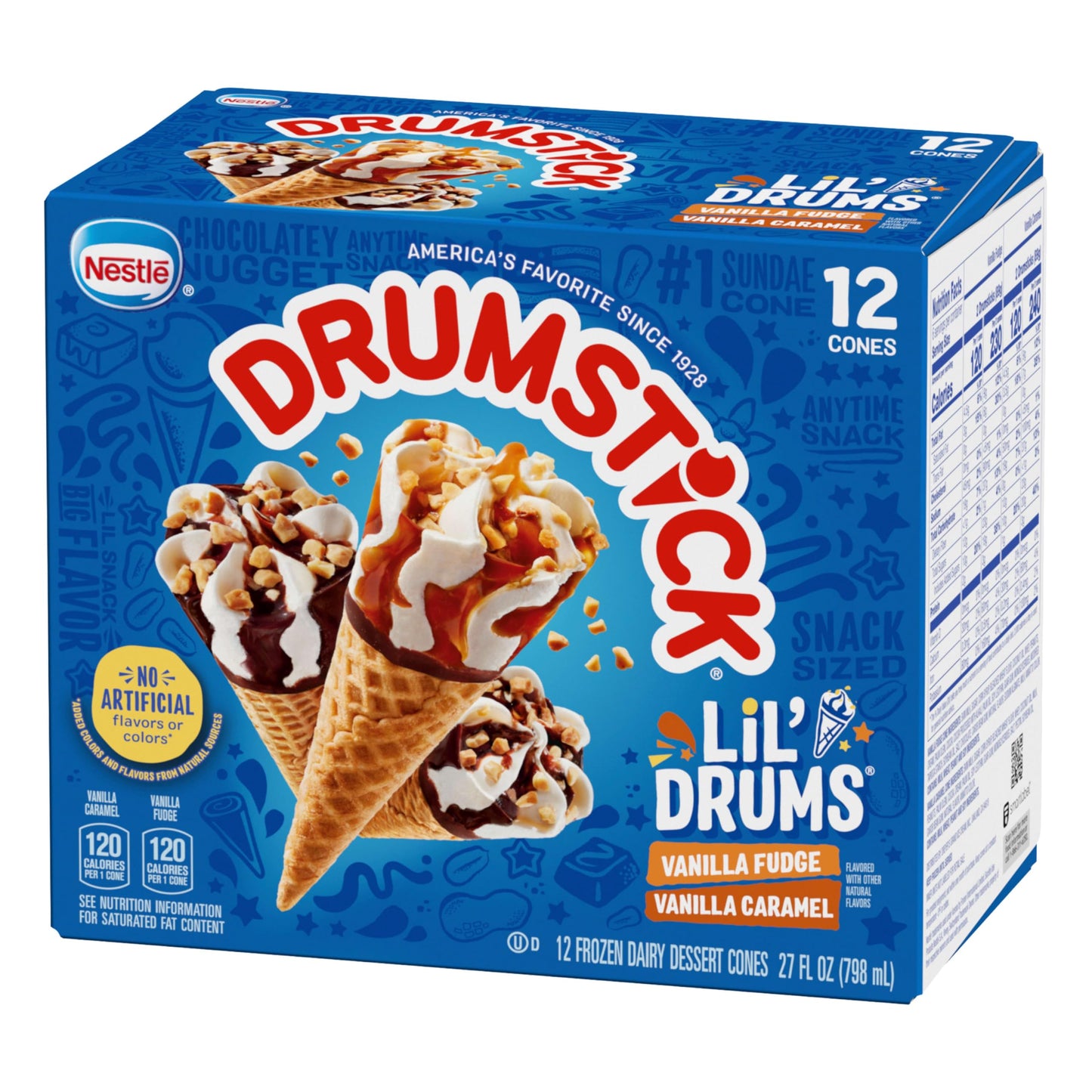 Drumstick Lil Drums Vanilla Fudge Swirl and Vanilla Swirl Sundae Cones Ice cream, caramel, 27 Fl Oz, 12 count (pack of 1)