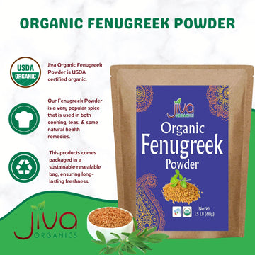 Jiva Organic Fenugreek Powder 1.5 Lb Bulk Bag - Non-Gmo (Methi Powder, Fenogreco En Polvo) - Resealable Kraft Bag