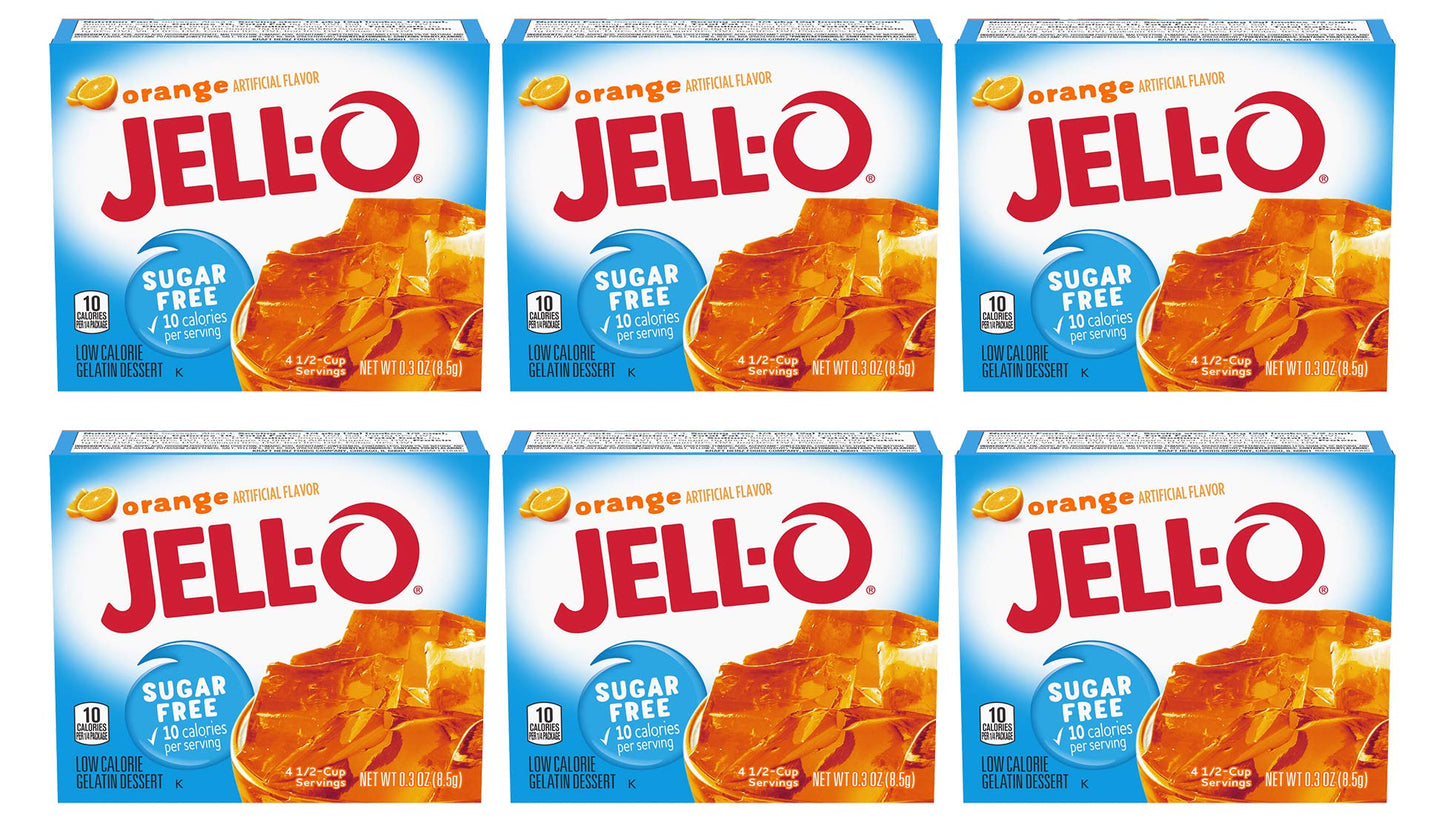 Jell-O Orange Gelatin Dessert Mix, 0.3 oz Boxes, Pack of 6