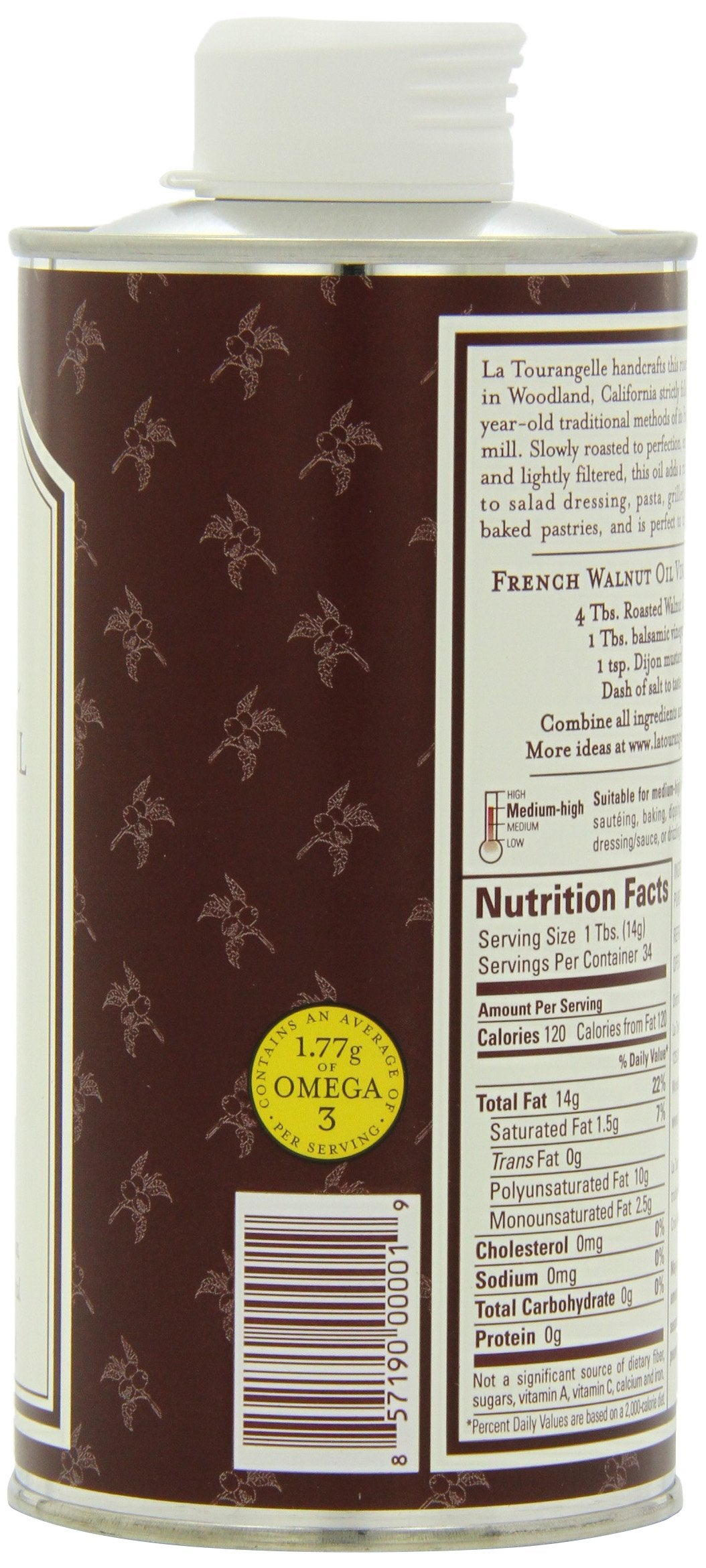 La Tourangelle, Roasted Walnut Oil, 16.9 Ounce Cans (Pack of 3) (Packaging may Vary)