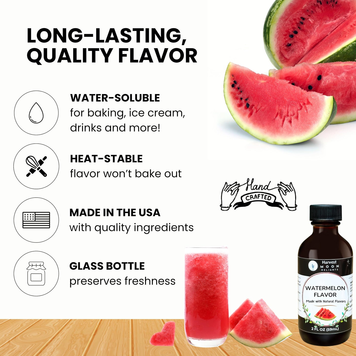 Natural Watermelon Extract - 2 Oz - Water-Soluble - By Harvest Moon Delights - Watermelon Flavoring For Baking, Ice Cream, Drink