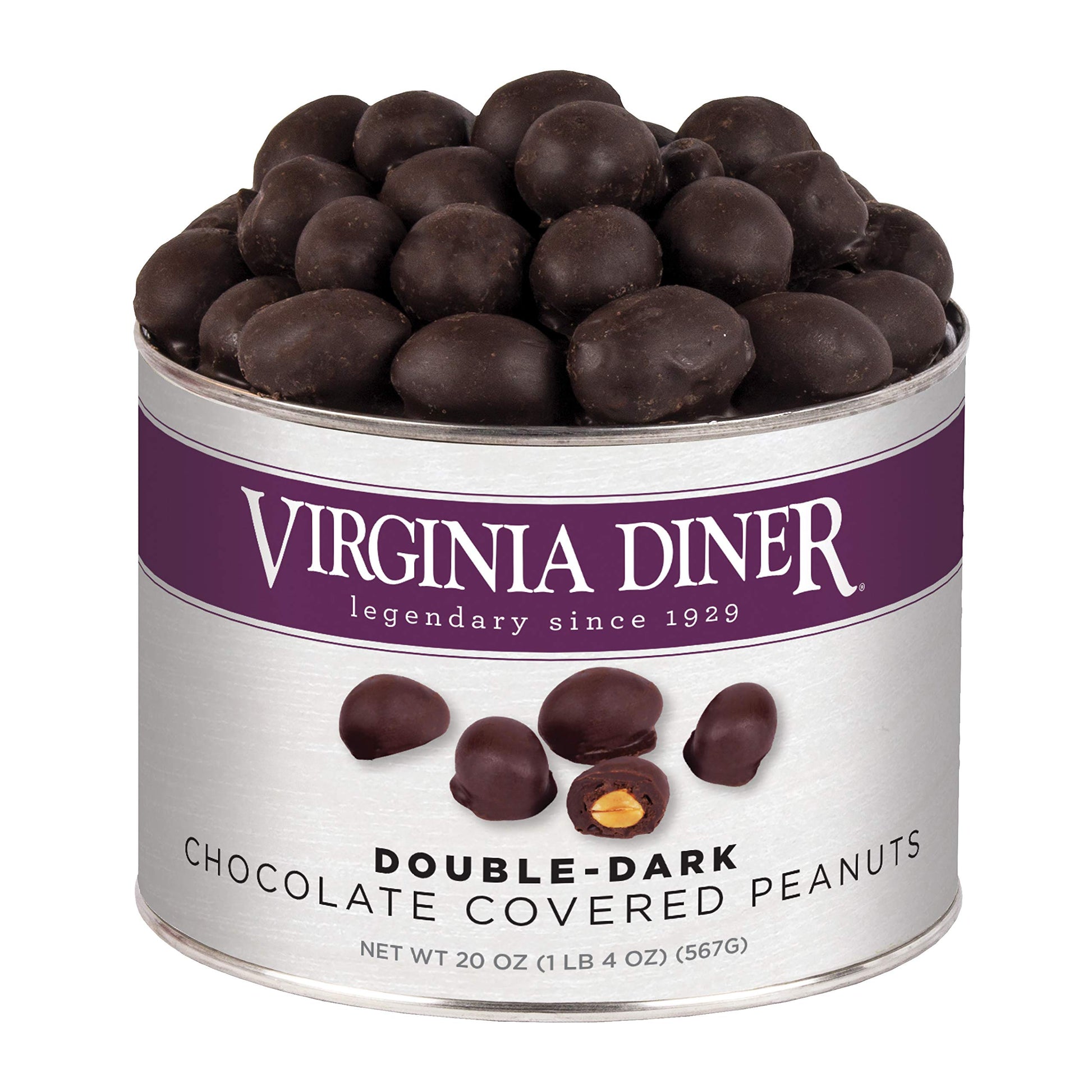 Virginia Diner - Gourmet Natural Double Dipped Dark Chocolate Covered Virginia Peanuts, 20 Ounce Tin