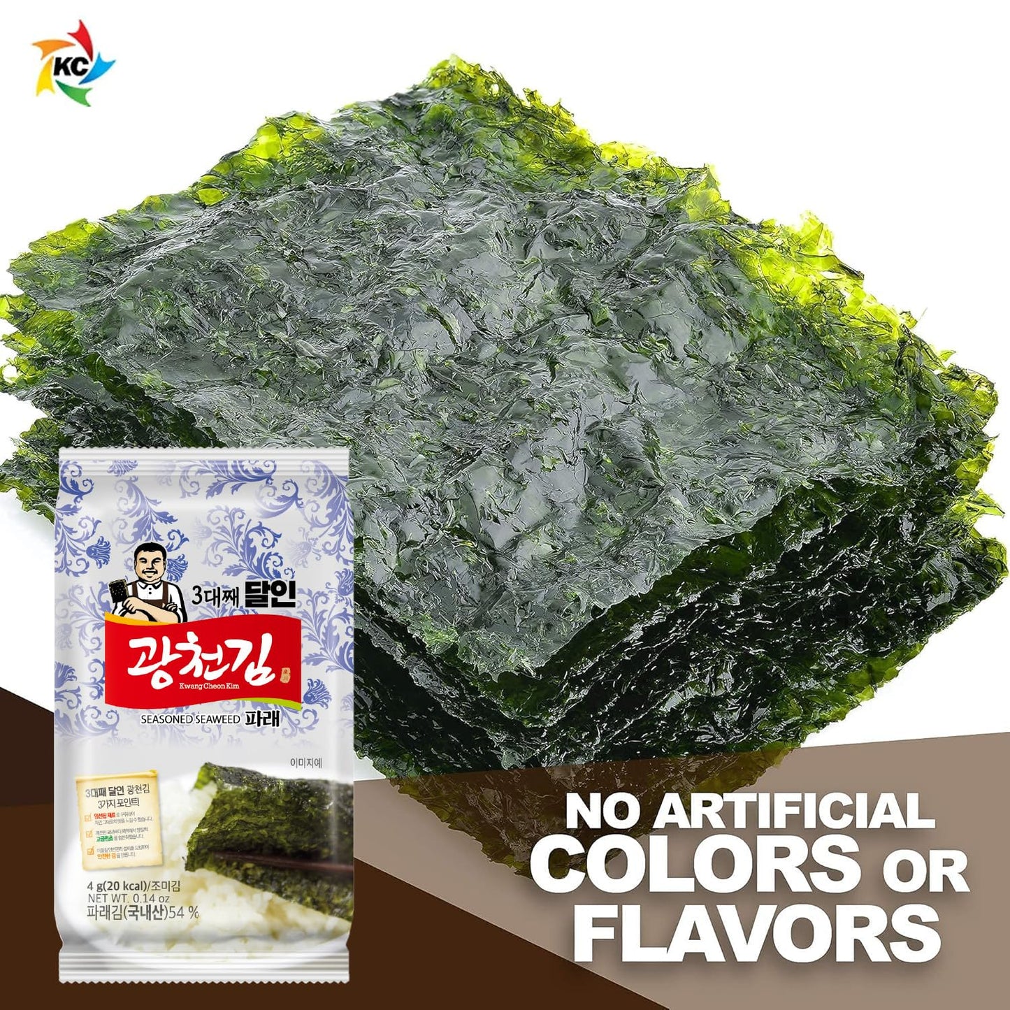 KWANGCHEONKIM Seasoned Sea Snacks - 27 Packs of Roasted Laver, 4g Each, Total 108g