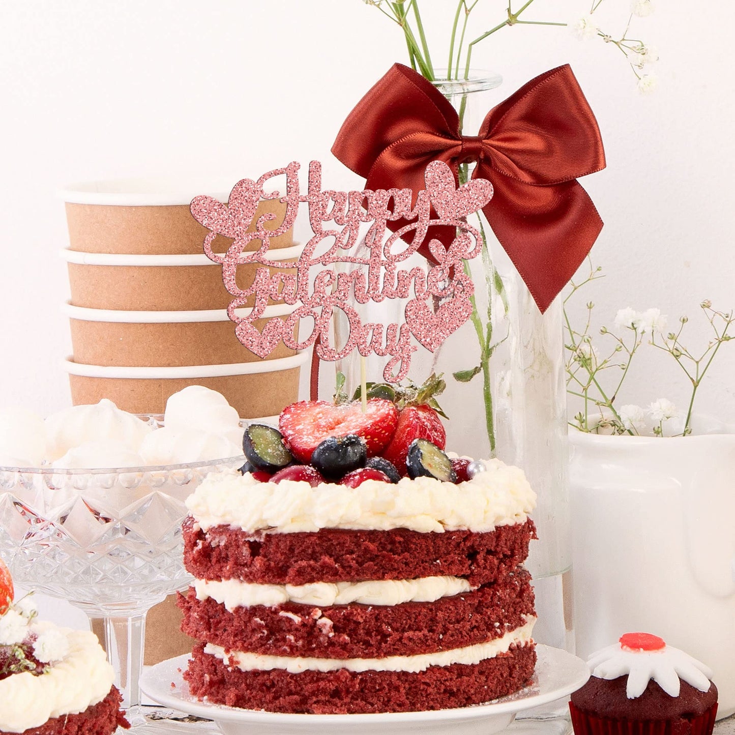 Gyufise 1Pc Happy Galentine'S Day Cake Topper Glitter Sweet Love Valentines Day Cake Topper Decorations For Valentine'S Day Them