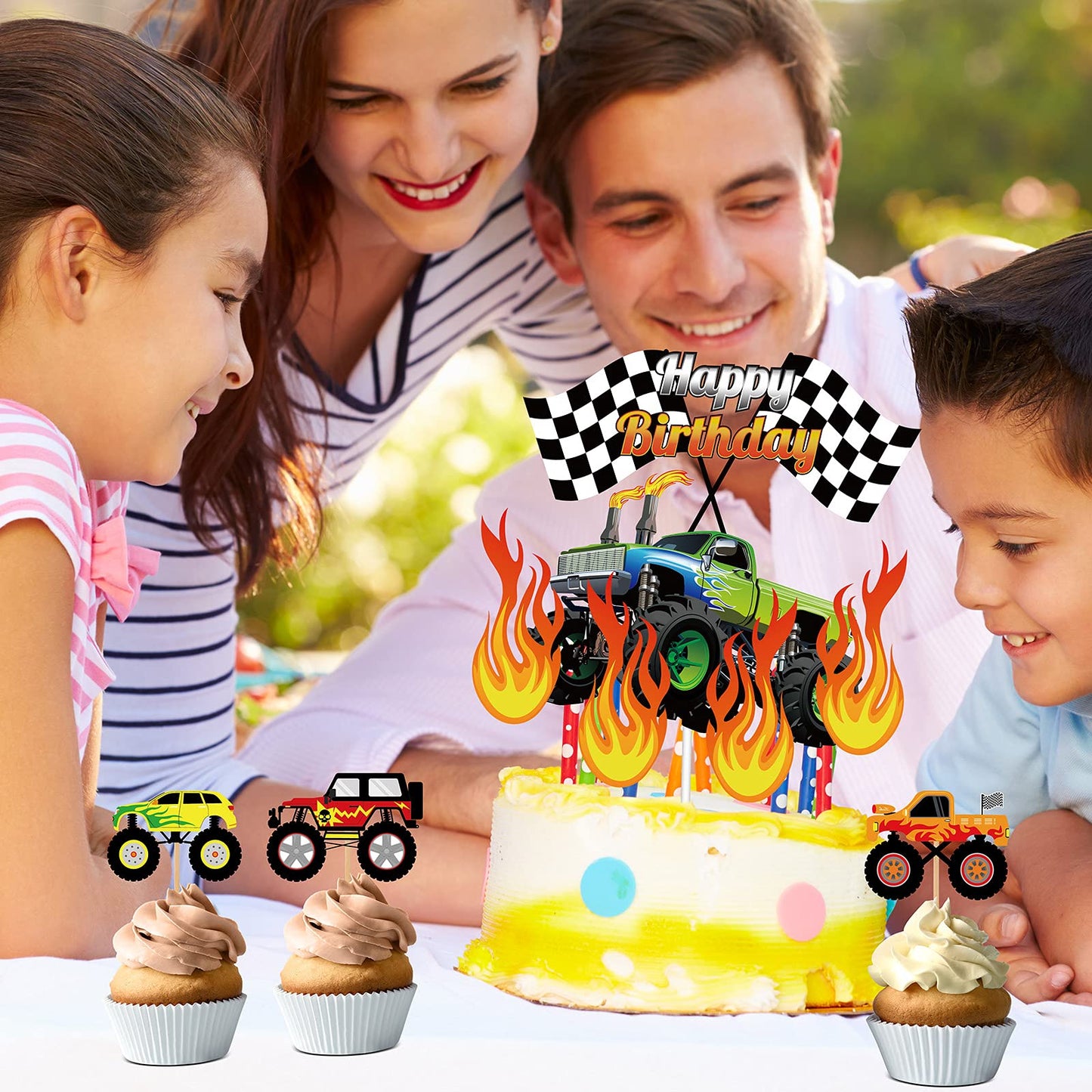 Censen 48 Pcs Truck Cake Topper Birthday Party Supplies Truck Cake Decorations Racing Car Birthday Cake Cupcake Topper Blaze Bir