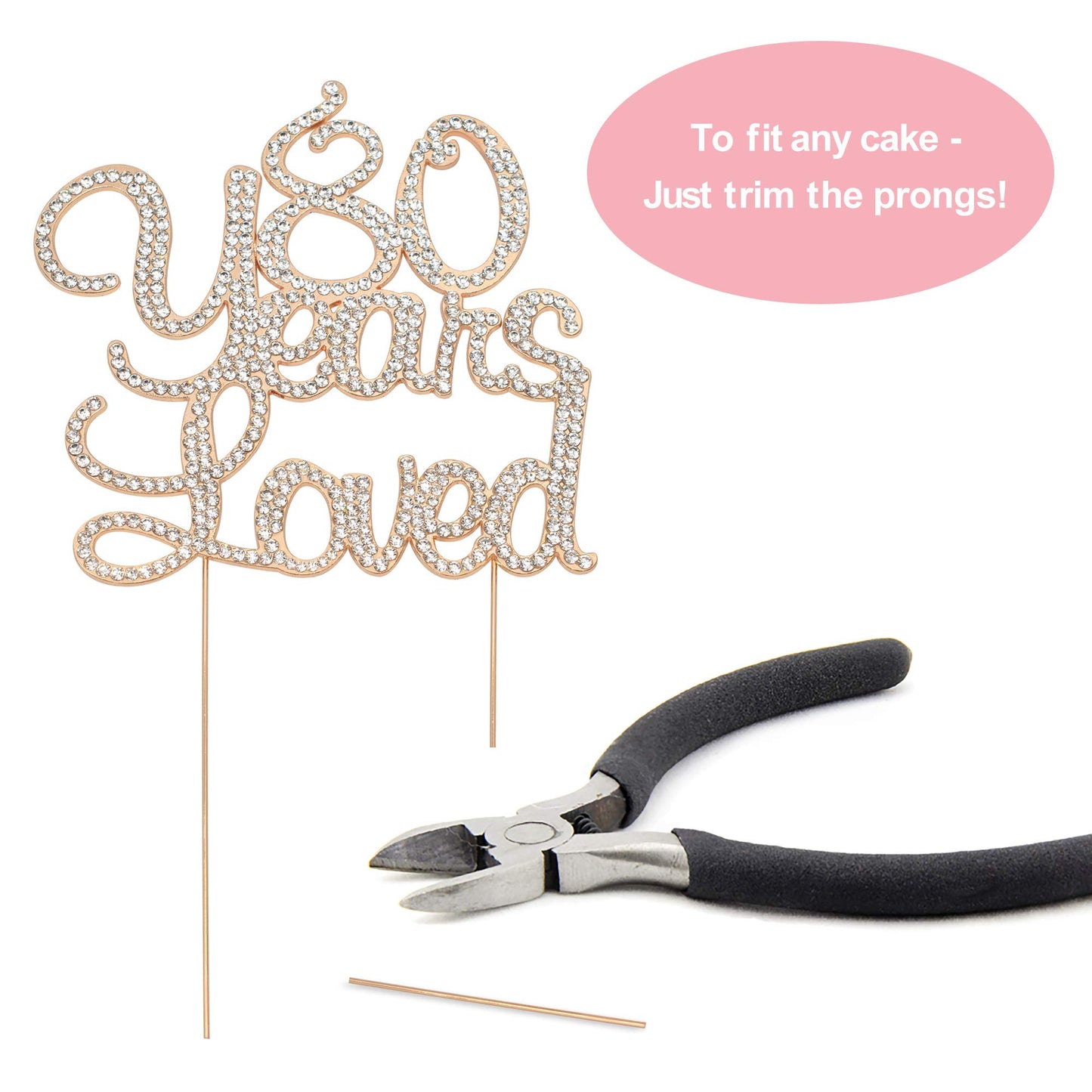 Crystal Creations Premium Rose Gold Metal Cake Topper - 80 Years Loved - 1 Count