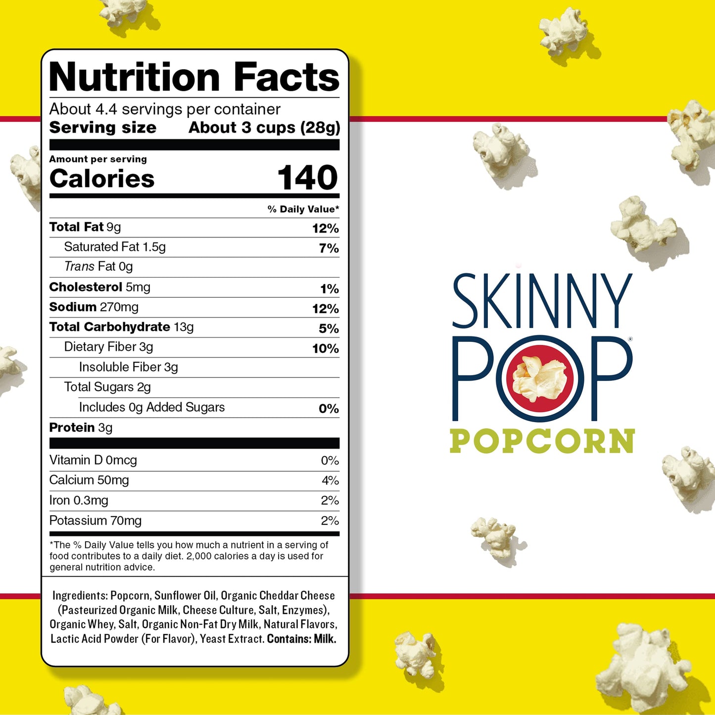 Skinnypop Aged White Cheddar Popcorn, Gluten Free, Non-Gmo, Healthy Popcorn Snacks, Skinny Pop, 4.4 Oz Grocery Sized Bags (12 Co