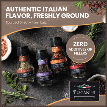 Tuscanini Spice Grinder Variety Pack, 6 Freshly Ground Seasonings, 1 Ounce Each, Product of Italy