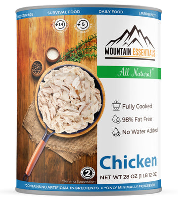 Mountain Essentials All Natural Fully Cooked Chicken 28 Oz Recipe Ready Canned Meat No Water Added | No Carbs | No Preservatives