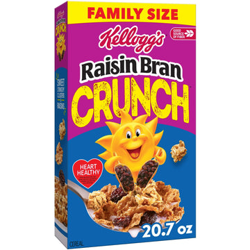Kelloggs Raisin Bran Crunch Breakfast Cereal, Fiber Cereal, Family Breakfast, Family Size, 20.7oz Box (1 Box)