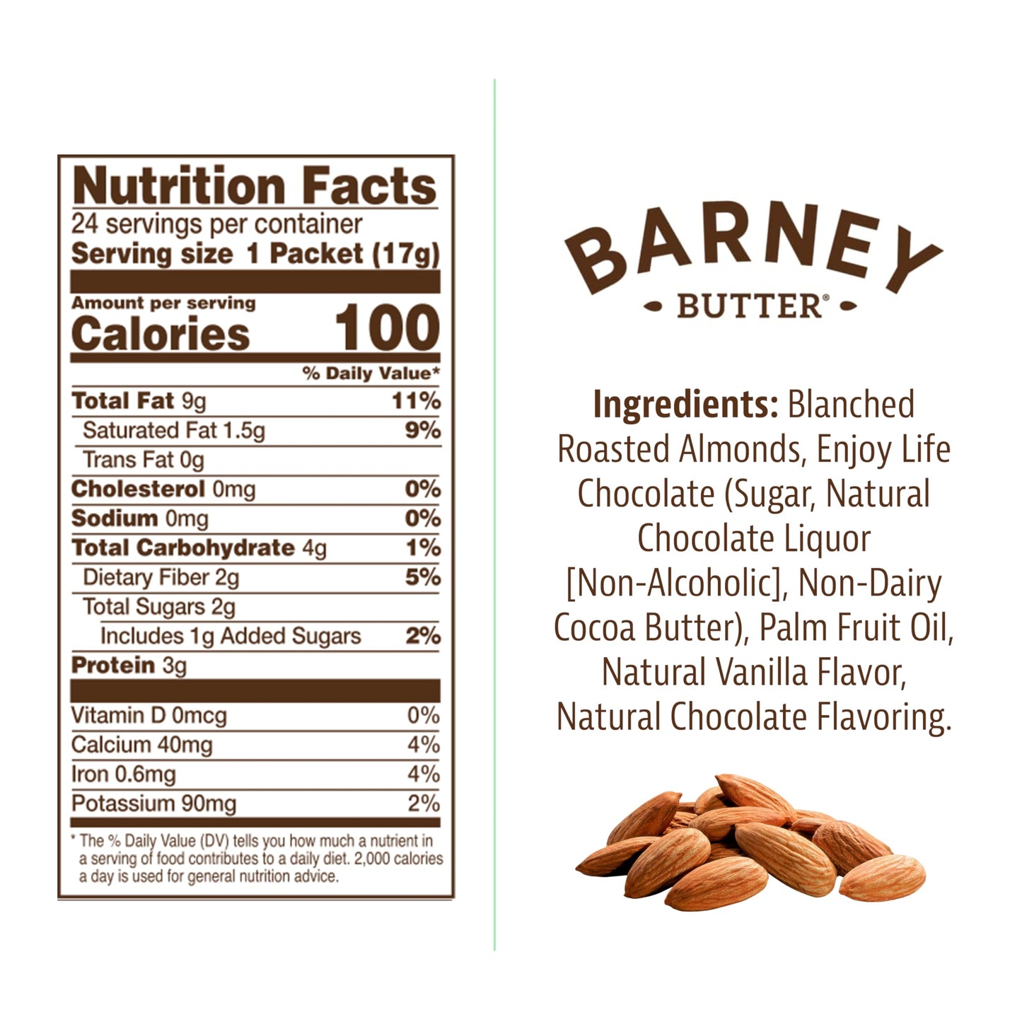 Barney Butter Almond Butter Snack Packs, Chocolate, 0.6 Ounce (Pack Of 24), Skin-Free Almonds, Non-Gmo, Gluten Free, Keto, Paleo, Vegan