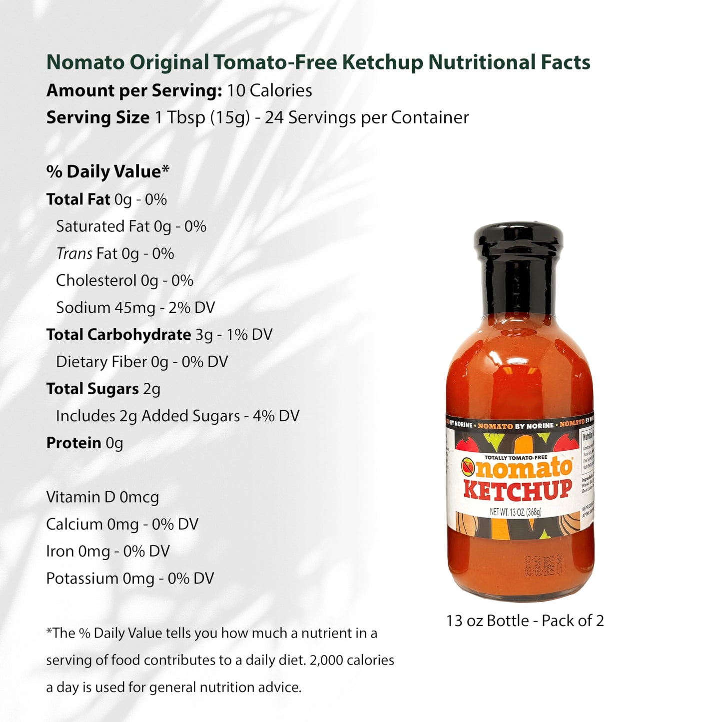 Nomato Original Tomato Free Ketchup Sauce - Gluten Free, Nut Free, Dairy Free - 2 Pack (13 oz)