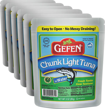 Gefen Chunk Light Tuna Pouch 3oz (6 Pack), Low Fat, Easy to Open, Kosher for Passover