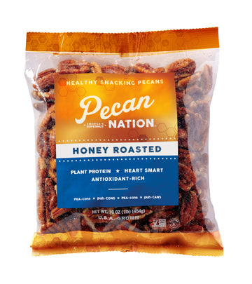 Pecan Nation Honey Roasted Georgia Pecans, 16 oz., Natural, No Preservatives, Anti-oxidant Rich, Non-GMO, Irresistible Healthy S