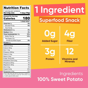 Yammy Dried Sweet Potato Sticks (18-Pack) - 1 Ingredient Superfood - Healthy Asian Snack for mature-themeds & Kids (Japanese Korean Chinese Food) - Vegan Gluten-Free 3g Protein 4g Fiber 2.5oz
