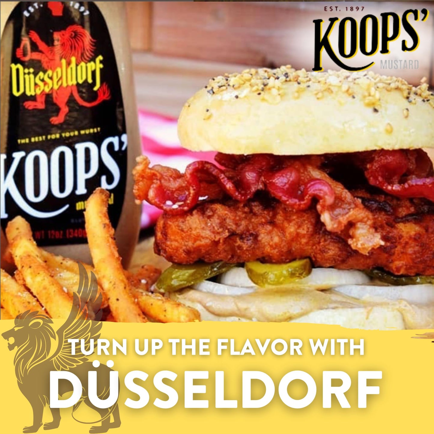KOOPS Dusseldorf Mustard, German-Style Bratwurst Mustard, Gluten-Free, Kosher, 12 Oz, Pack of 6
