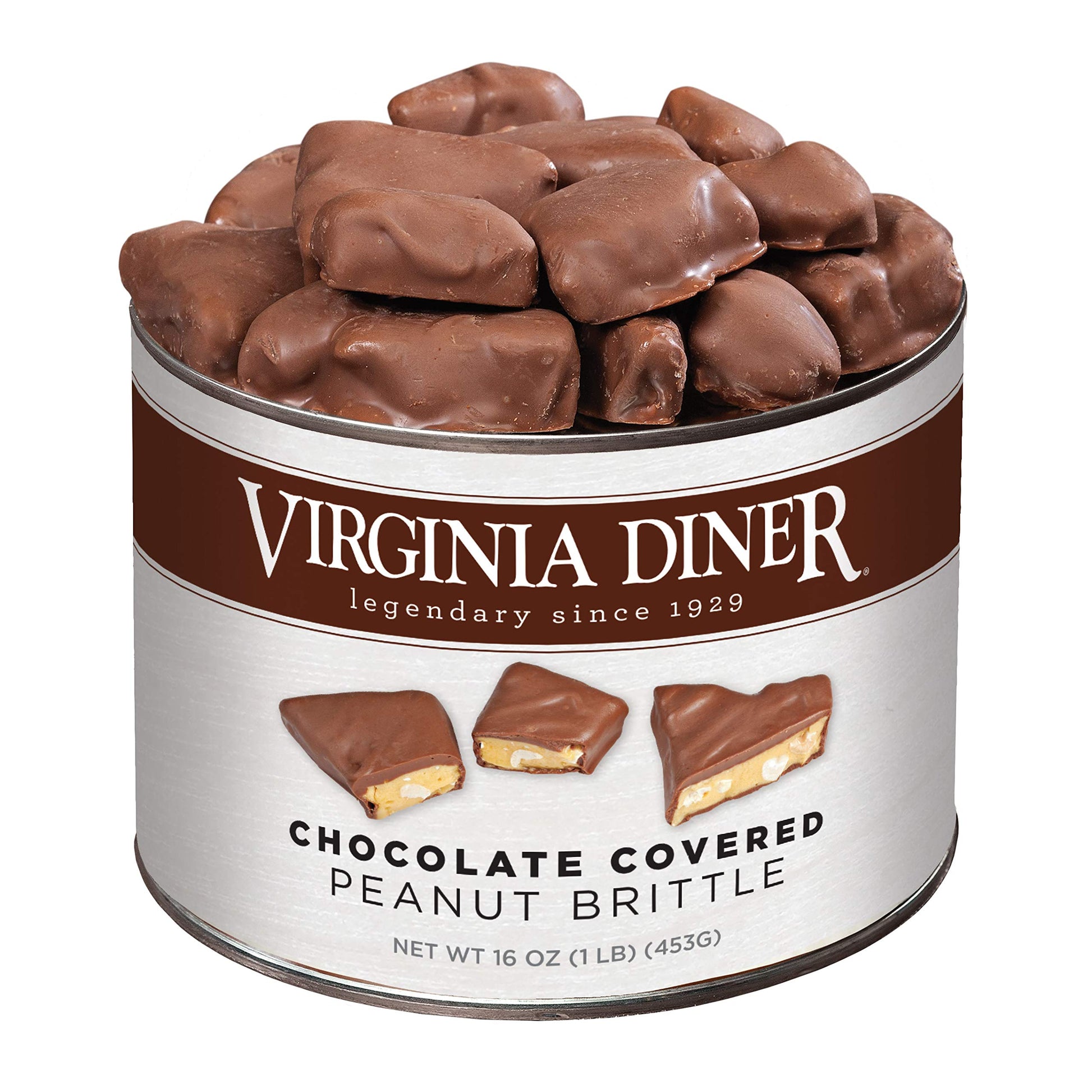 Virginia Diner - Gourmet Natural Classic Chocolate Covered Peanut Brittle, 16 Ounce Tin