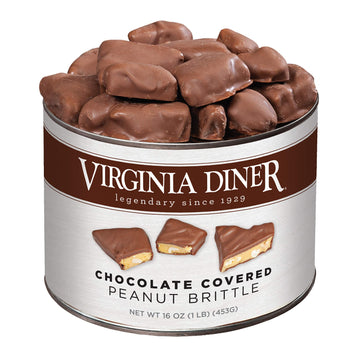 Virginia Diner - Gourmet Natural Classic Chocolate Covered Peanut Brittle, 16 Ounce Tin
