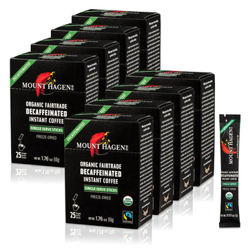 Mount Hagen 25 Count Single Serve Instant Decaf Coffee Packets - 8 pack | Decaffeinated Organic Medium Roast Arabica Beans | Eco