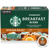 Starbucks K-Cup Coffee Pods, Medium Roast Coffee, Breakfast Blend, 100% Arabica, 1 box (10 pods)