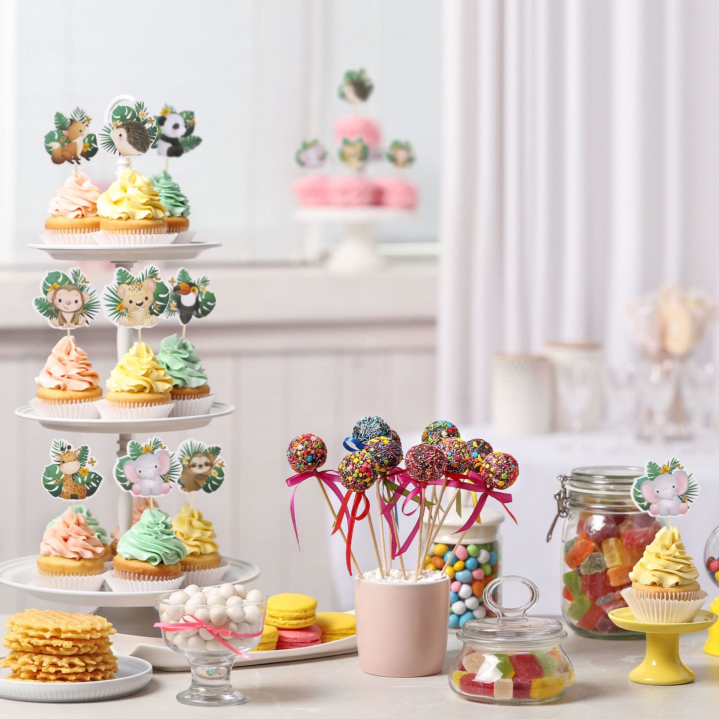 Gyufise Woodland Animal Cupcake Toppers, 36Pcs, Paper, Multi Color, Wild One Theme Birthday Party Decorations