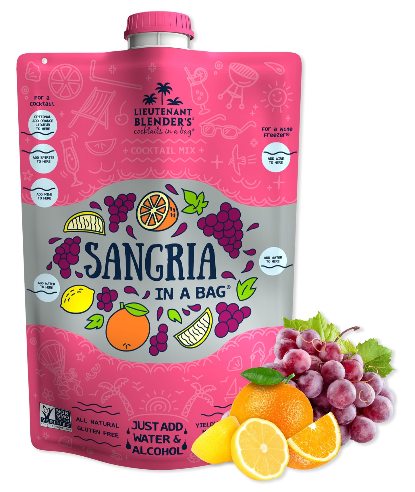 Lt. Blender Sangria Wine Freezer Mix - All Natural Wine Cooler Drink Mix - Makes 1/2 Gallon - Pack of 1