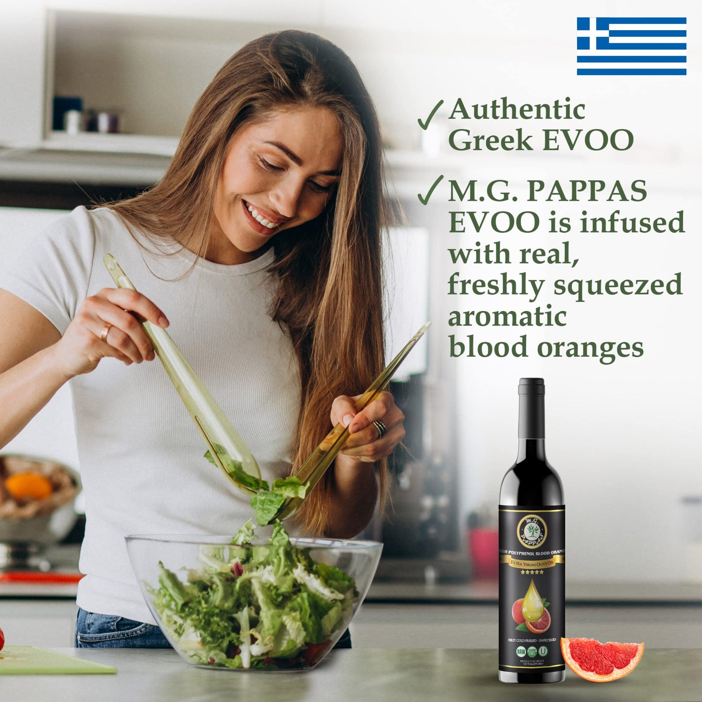 M.G. PAPPAS Extra Virgin Olive Oil - Blood Orange Infused, High Polyphenol 550mg/kg, Cold Pressed, Unfiltered, 12.7 Fl Oz