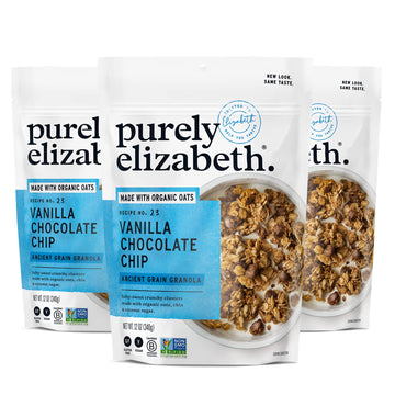 Purely Elizabeth Vanilla Chocolate Chip Granola, Made With Organic Oats And Ancient Grains, Gluten-Free, Non-Gmo (3 Ct, 12Oz Bag