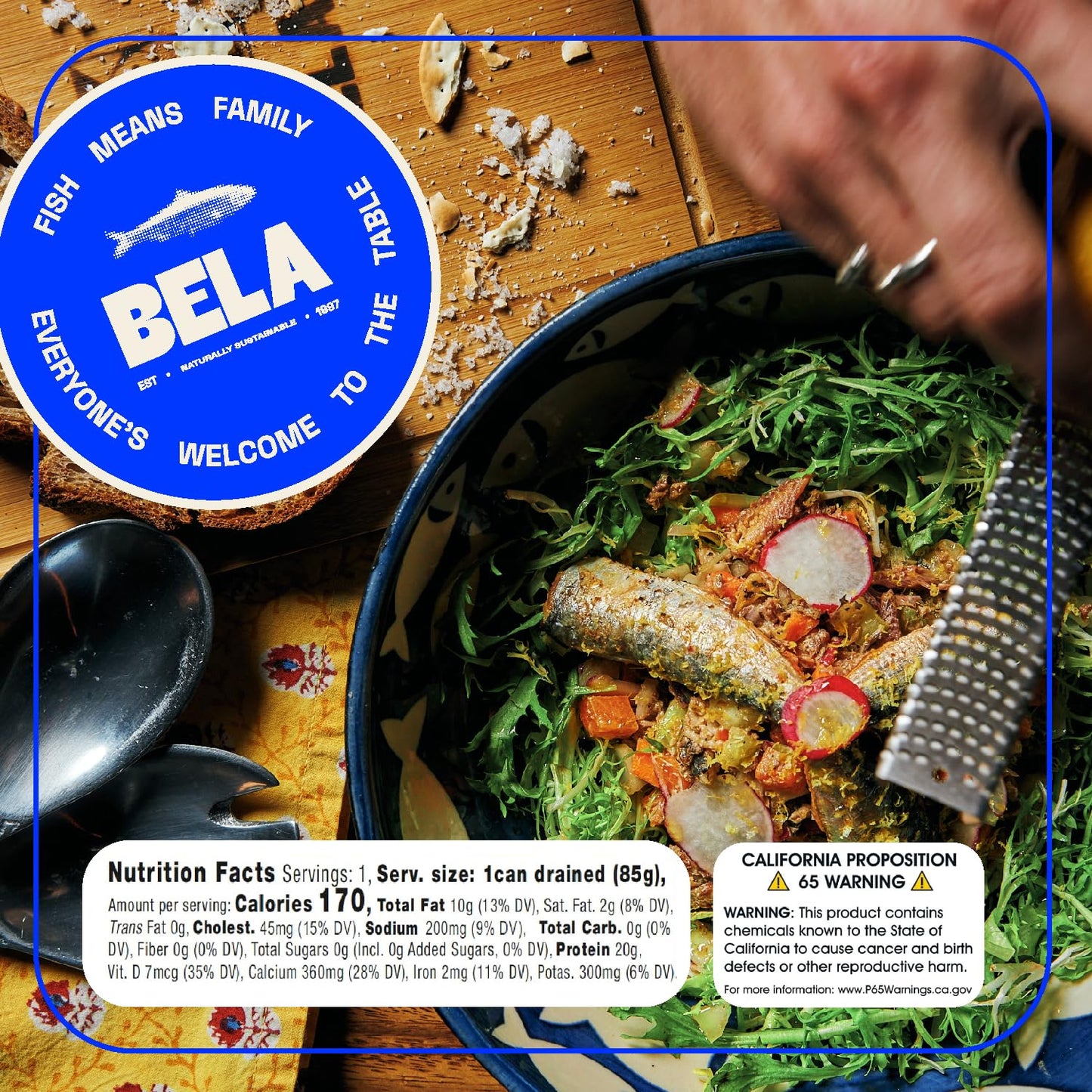 BELA Wild Caught Sardines in Organic Lemon Olive Oil, Lightly Smoked, 4.25 Oz, All Natural, High Protein, Omega 3 Rich