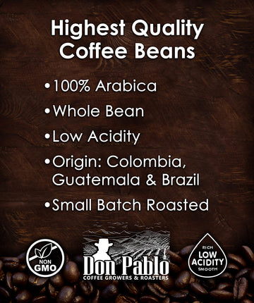 2Lb Don Pablo Gourmet Coffee - Signature Blend - Medium Dark Roast - Whole Bean Coffee - 100% Arabica Beans - Low Acidity And No