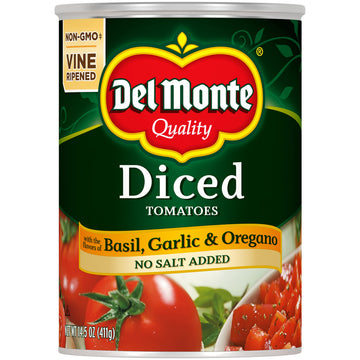 Del Monte Canned Diced Tomatoes With Basil, Garlic, Oregano And No Added Salt, 14.5 Ounce (Pack Of 12)