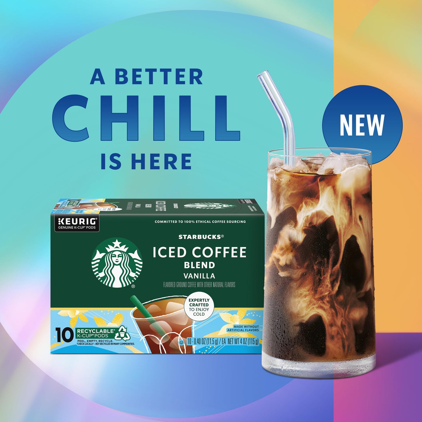 Starbucks K-Cup Coffee Pods, Iced Coffee Blend, Vanilla Naturally Flavored Coffee For Keurig Coffee Makers, 100% Arabica, 6 Boxes (60 Pods Total)