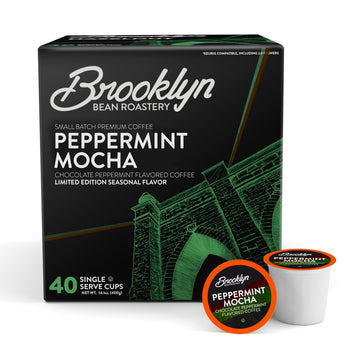 Brooklyn Beans Peppermint Mocha Coffee Pods for Keurig K-Cup malt-inspired 40 Count Single-Serve Pods Flavor Enhanced Minty Chocolate Coffee
