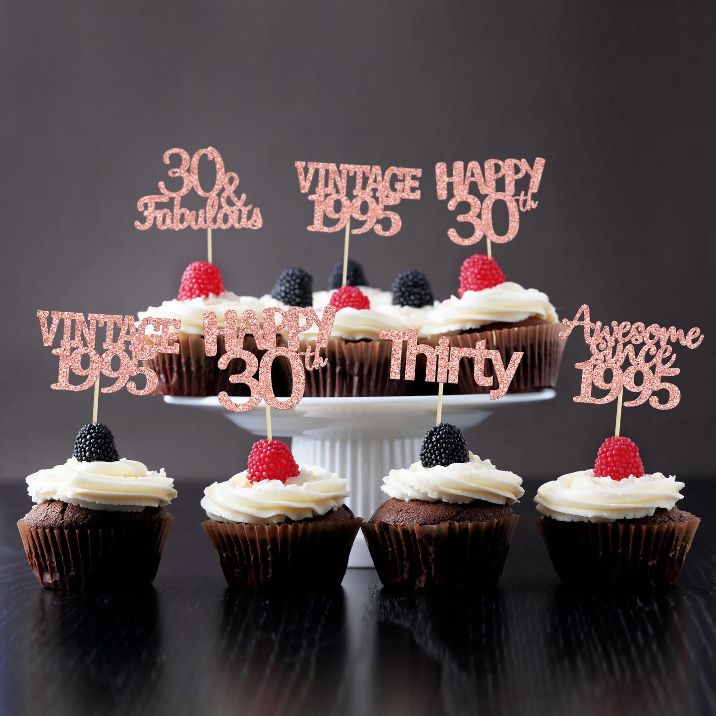 Gyufise 30Pcs Rose Gold Vintage 1993 Cupcake Toppers Glitter Number 30 Cheers To 30 Fabulous Thirty Cupcake Picks 30Th Birthday