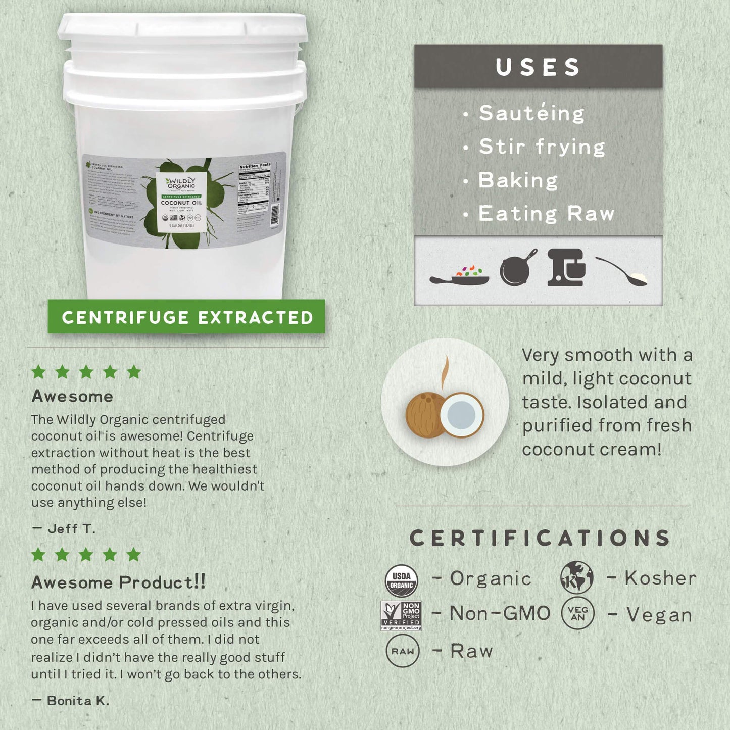 Wildly Organic Centrifuge Extracted Organic Virgin Coconut Oil 640 Fl Oz, 5 Gallon - Organic, Unrefined, Raw, Non-Gmo, Vegan, Pe
