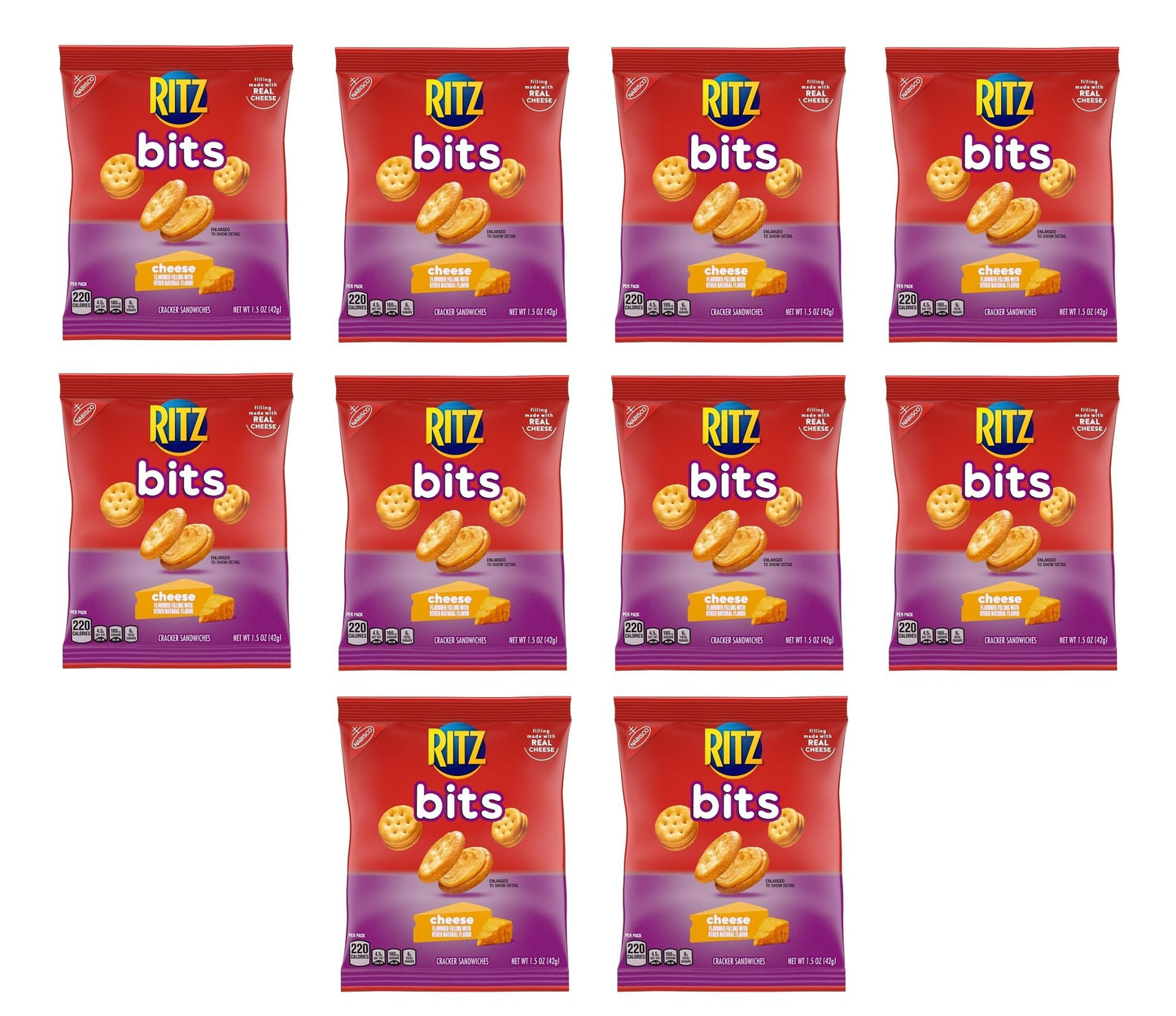 Ritz Bits - Cheese Cracker Sandwiches - Pack of 10 - Filling Made with Real Cheese - Perfect for Taking on the go - Stock up Tod