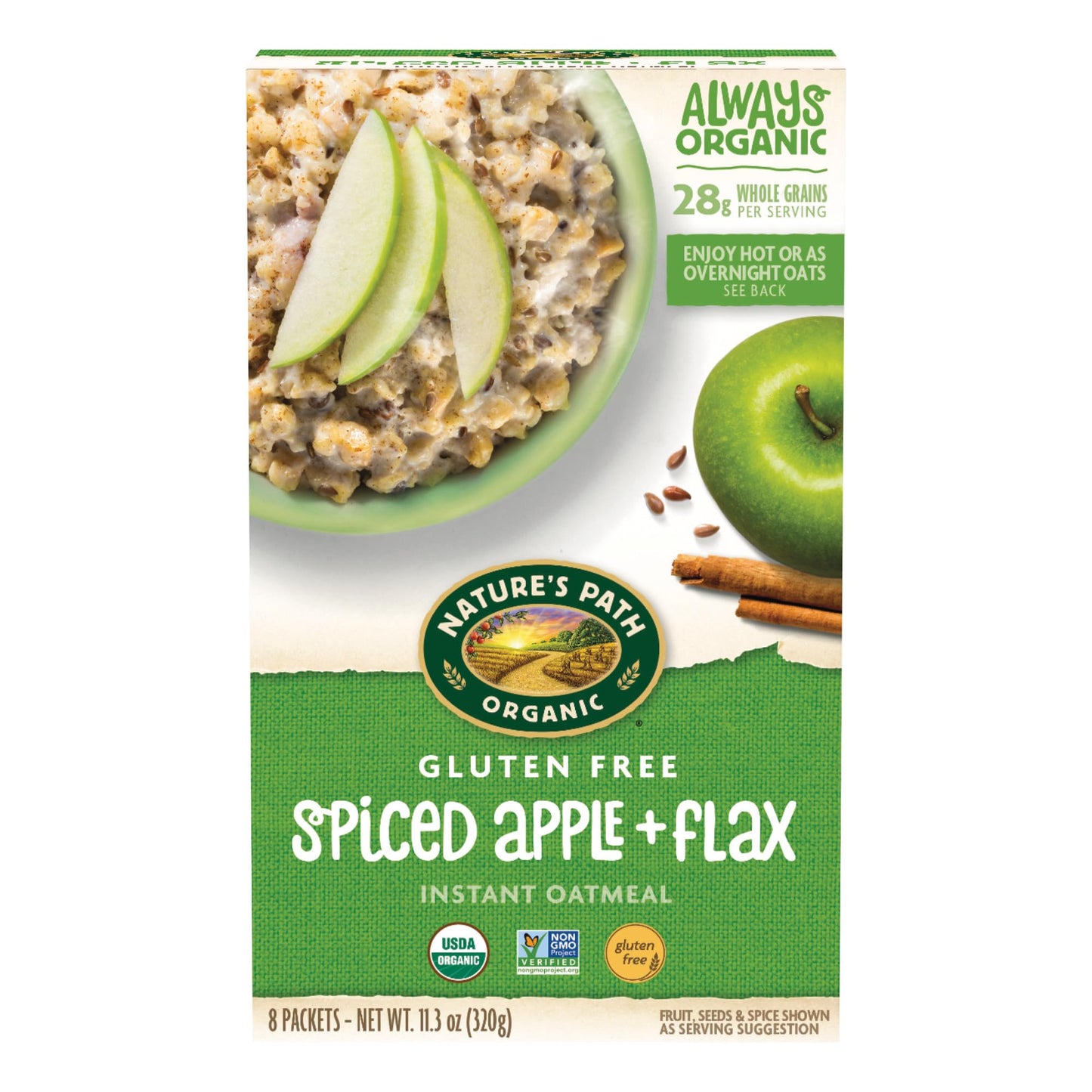 Natures Path Organic Spiced Apple + Flax Oatmeal, 11.3 oz (Pack of 1), Gluten Free, Non-GMO
