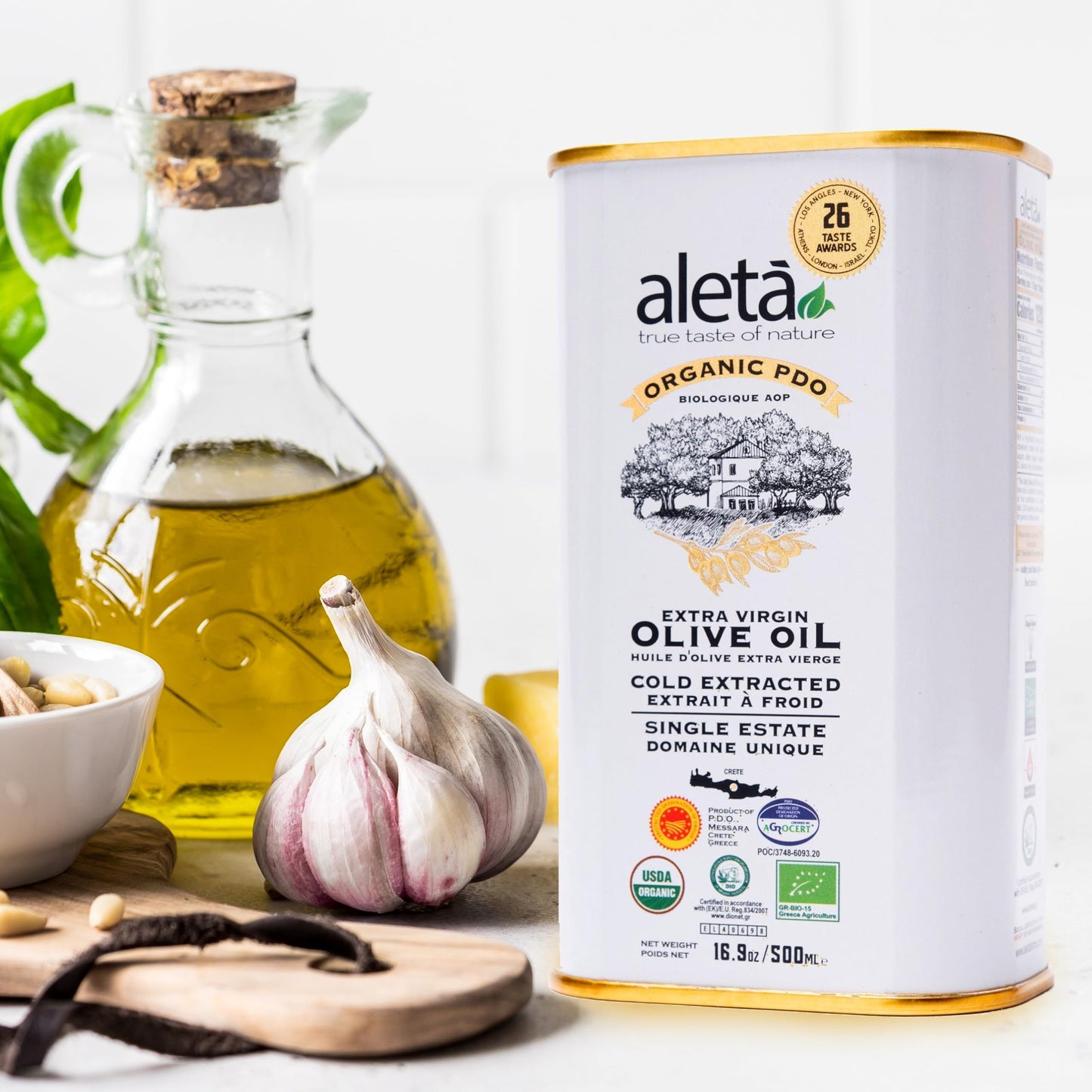 Aleta Olive Oil Extra Virgin, USDA Organic, Cold Pressed, 16.9 Fl Oz