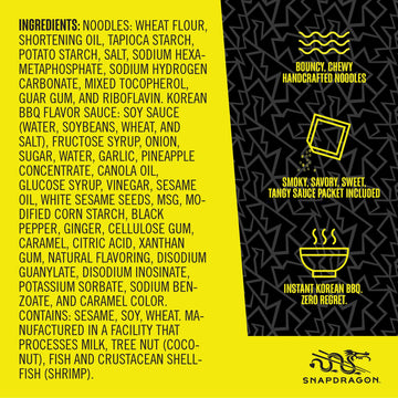 Snapdragon Instant Noodles with Korean BBQ Sauce - 12-Pack Microwave Noodles for Cup, Bowl, Ramen or Stir Fry