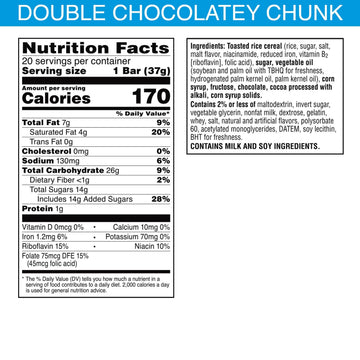 Rice Krispies Treats Marshmallow Snack Bars, Kids Snacks, School Lunch, Double Chocolatey Chunk, 26Oz Box (20 Bars)