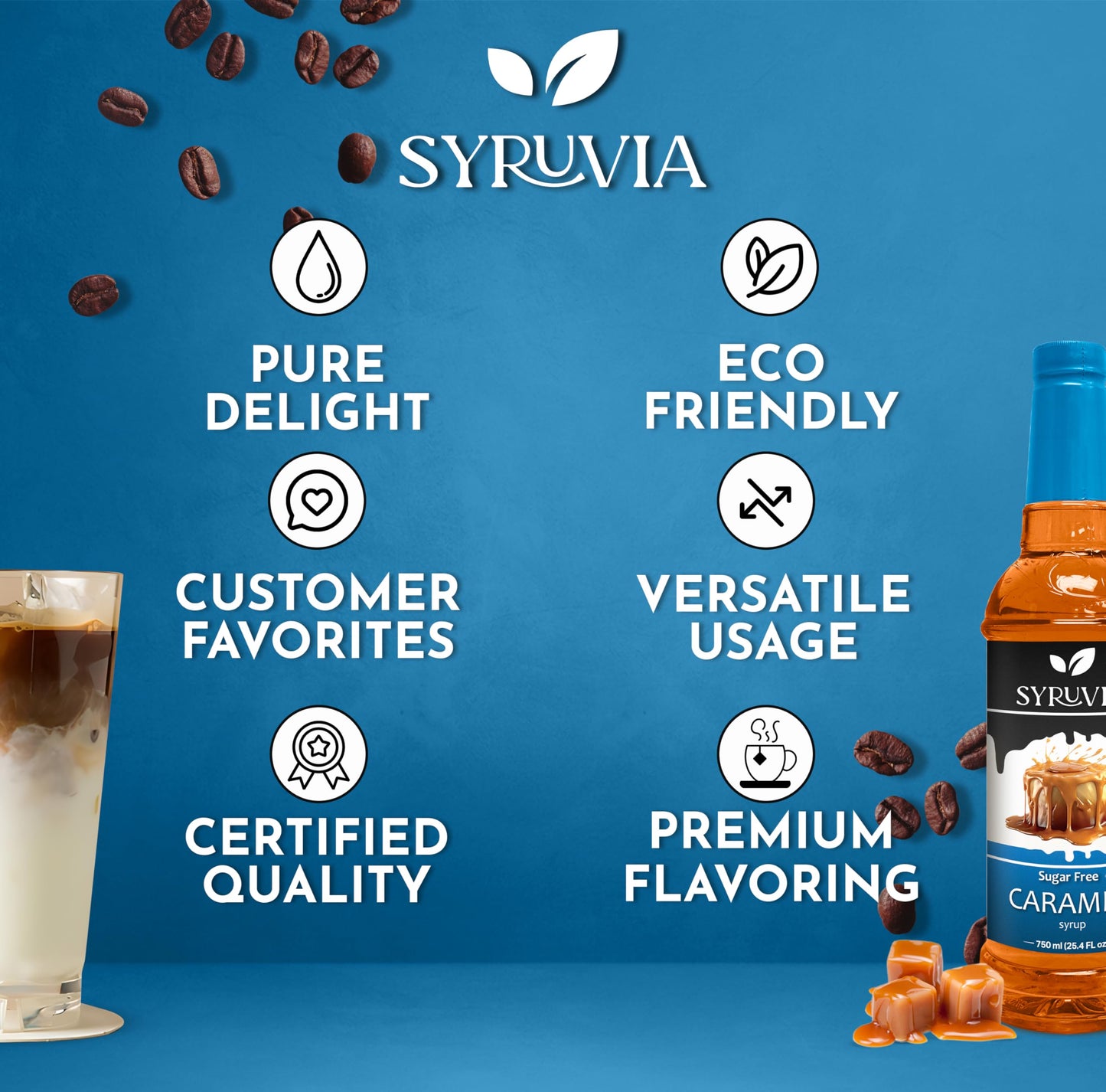 Syruvia Sugar Free Caramel Syrup For Coffee 25.4 Ounces Caramel Flavoring Syrup
