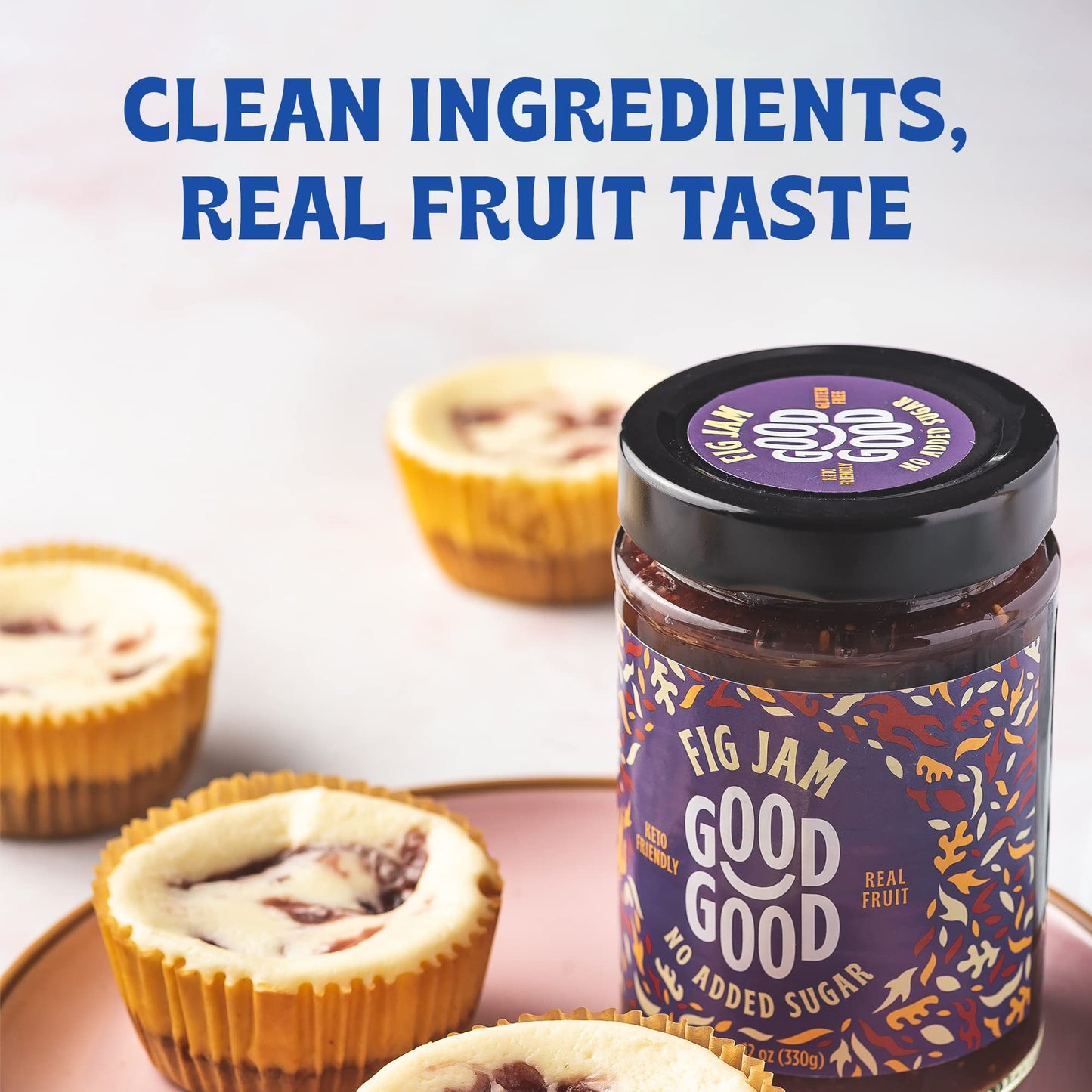 GOOD GOOD Fig Jam - No Added Sugar - Low Calorie - Gluten Free and Vegan - Diabetic and Keto Friendly - 12oz / 330g (Pack of 1)