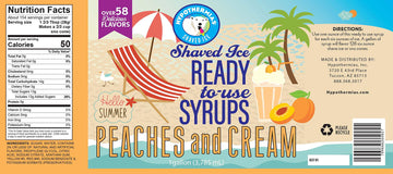 Hypothermias Shaved Ice & Snow Cone Syrup - Gallon (128 Fl. Oz) - Peaches And Cream - Made With Non-Gmo 100% Pure Cane Sugar, No