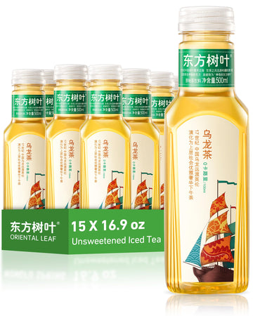 Oriental Leaf Unsweetened Iced Tea - Bottled Oolong Tea, 16.9 Fl Oz Bottles (Pack Of 15), Brewed Tea Drinks, Sugar Free, 0 Calor