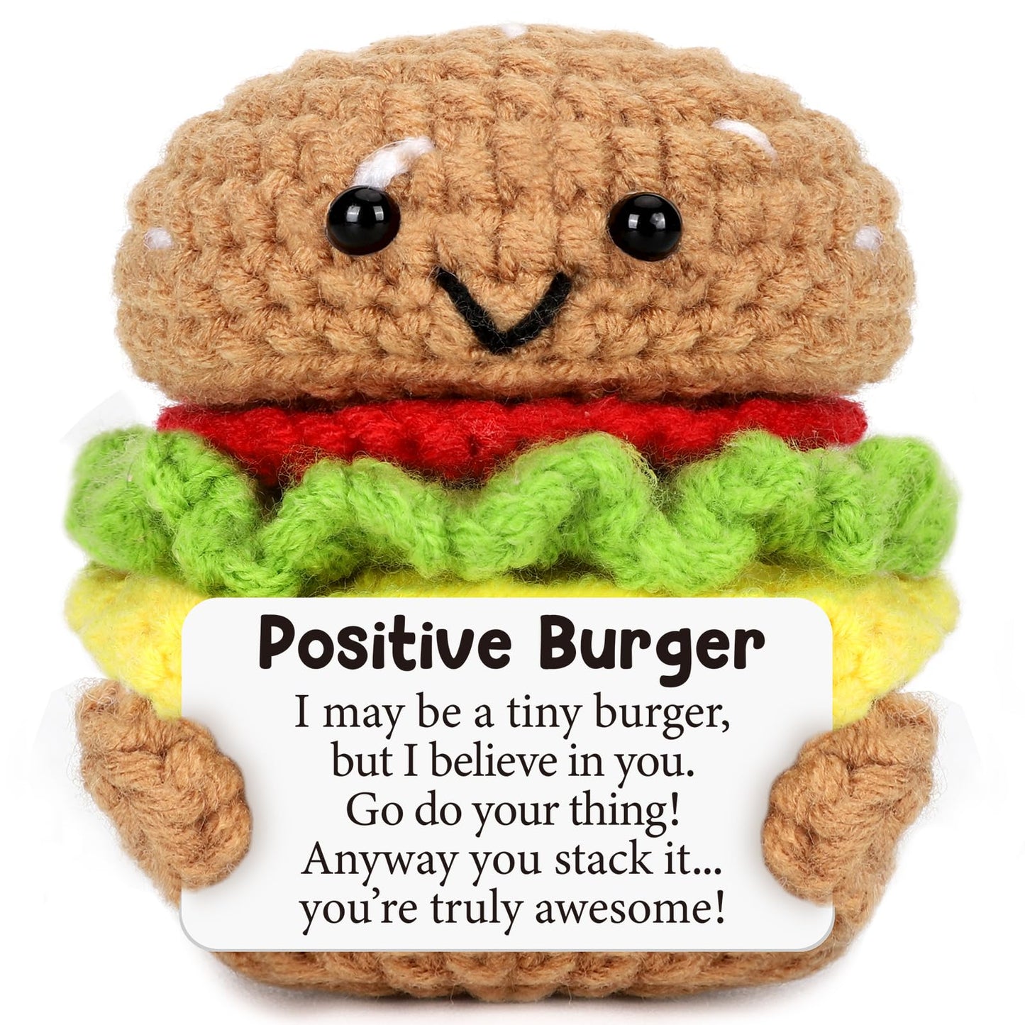 AVBODA Mini Inspirational Positive Burger Cute Handmade Crochet Cheeseburger for Birthday Christmas Back to School Encouragement